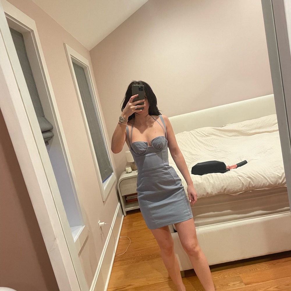 Oh Polly Linen Mini Dress with Gathered Bust